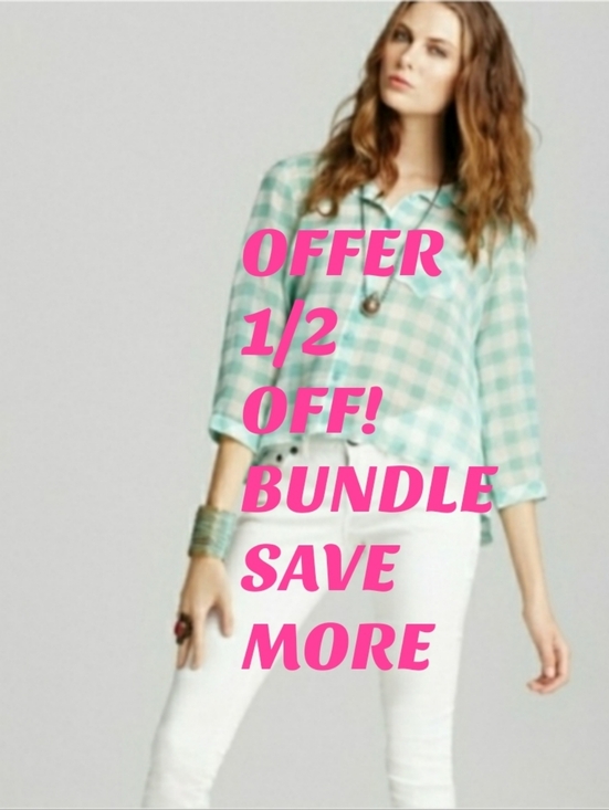 Free People Tops - Free People Spring Green Check Crop Button Down Top